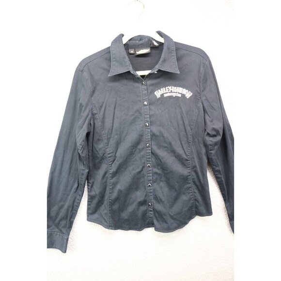 Harley Davidson Long Sleeve Button-Up Shirt-Medium-Rhinestones-Angel Wings - Picture 1 of 13